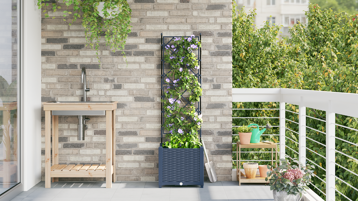 Garden Planter with Trellis Grey 40 x 40 x 143 cm PP