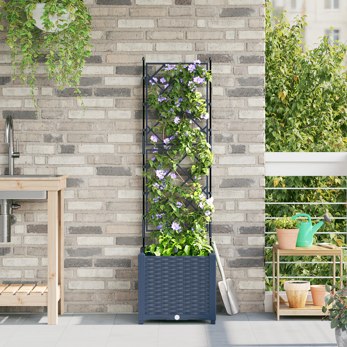 Garden Planter with Trellis Grey 40 x 40 x 143 cm PP