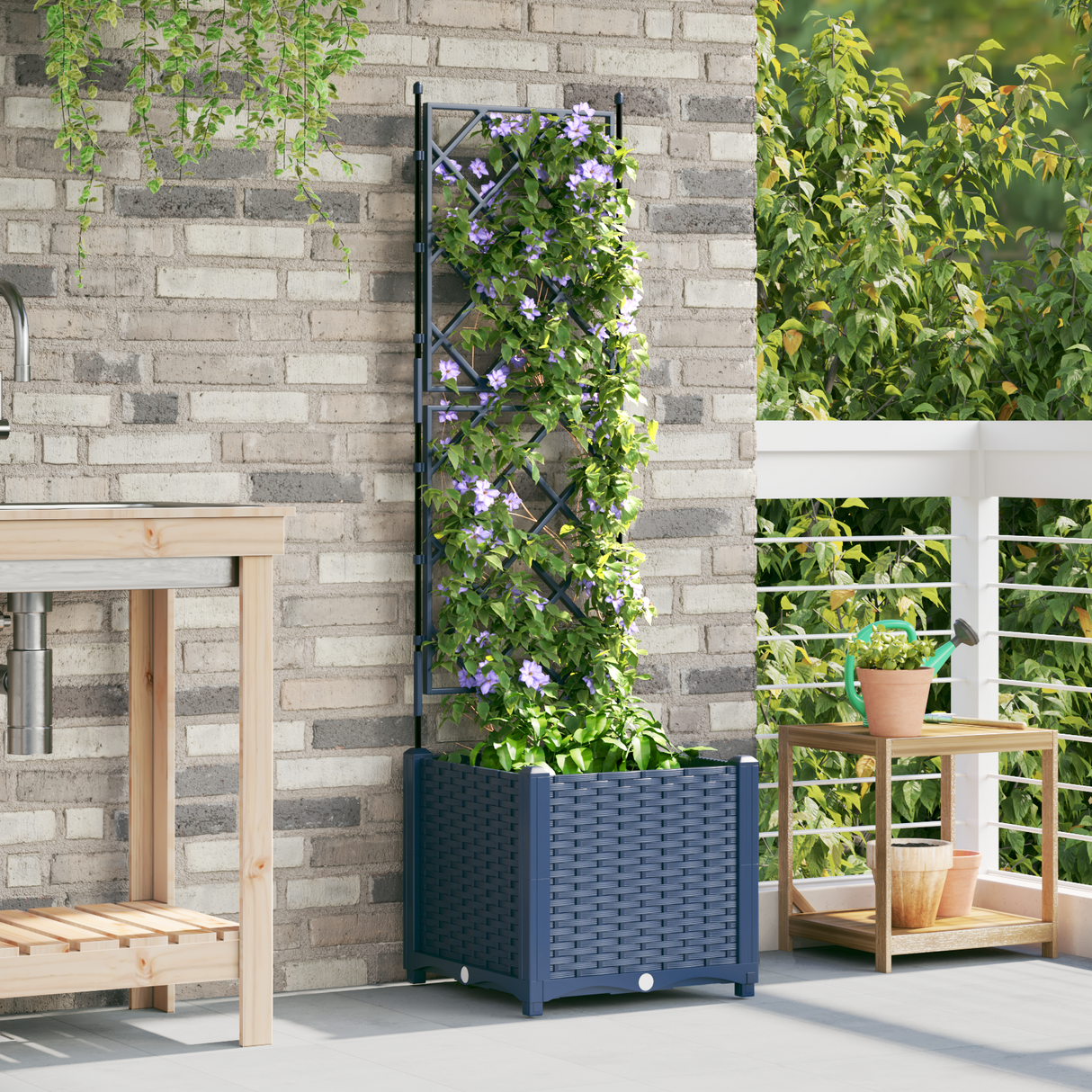 Garden Planter with Trellis Grey 40 x 40 x 143 cm PP