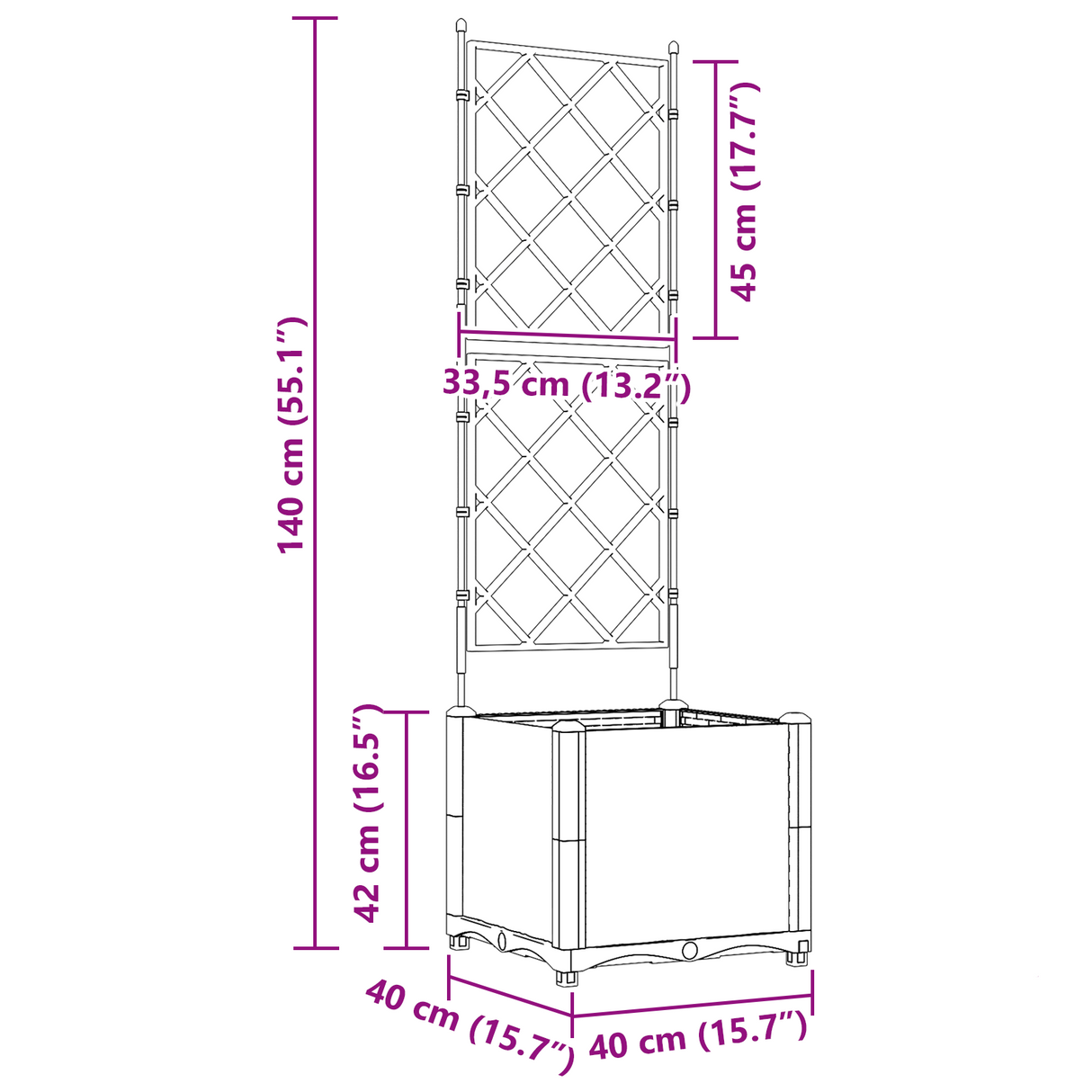 Garden Planter with Trellis Grey 40 x 40 x 143 cm PP