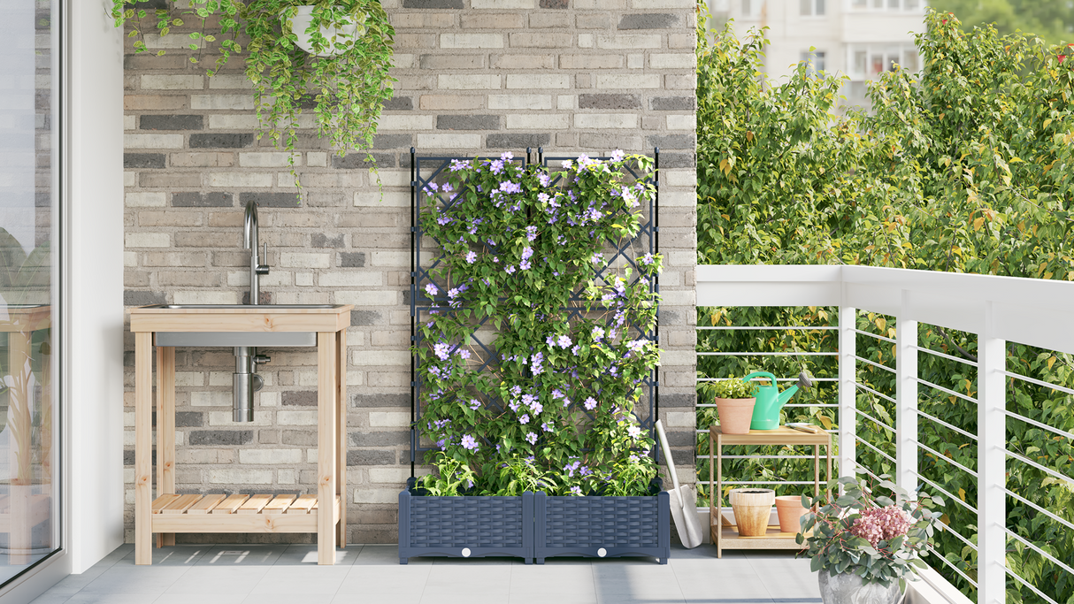Garden Planter with Trellis Grey 80 x 40 x 125.5 cm PP