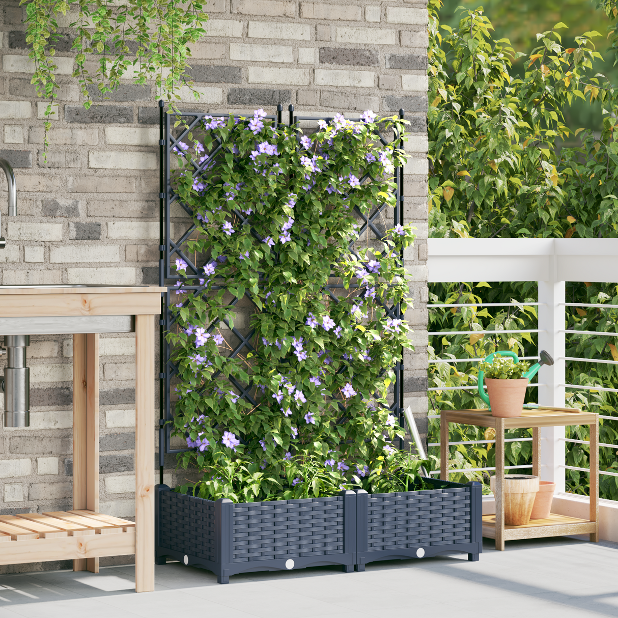 Garden Planter with Trellis Grey 80 x 40 x 125.5 cm PP