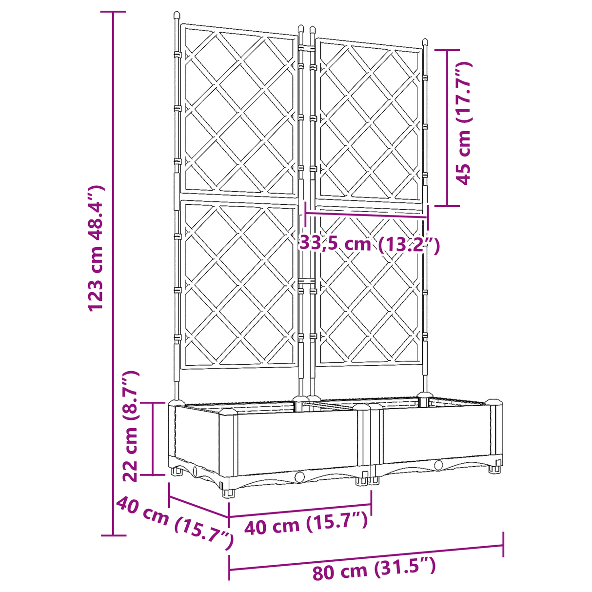 Garden Planter with Trellis Grey 80 x 40 x 125.5 cm PP