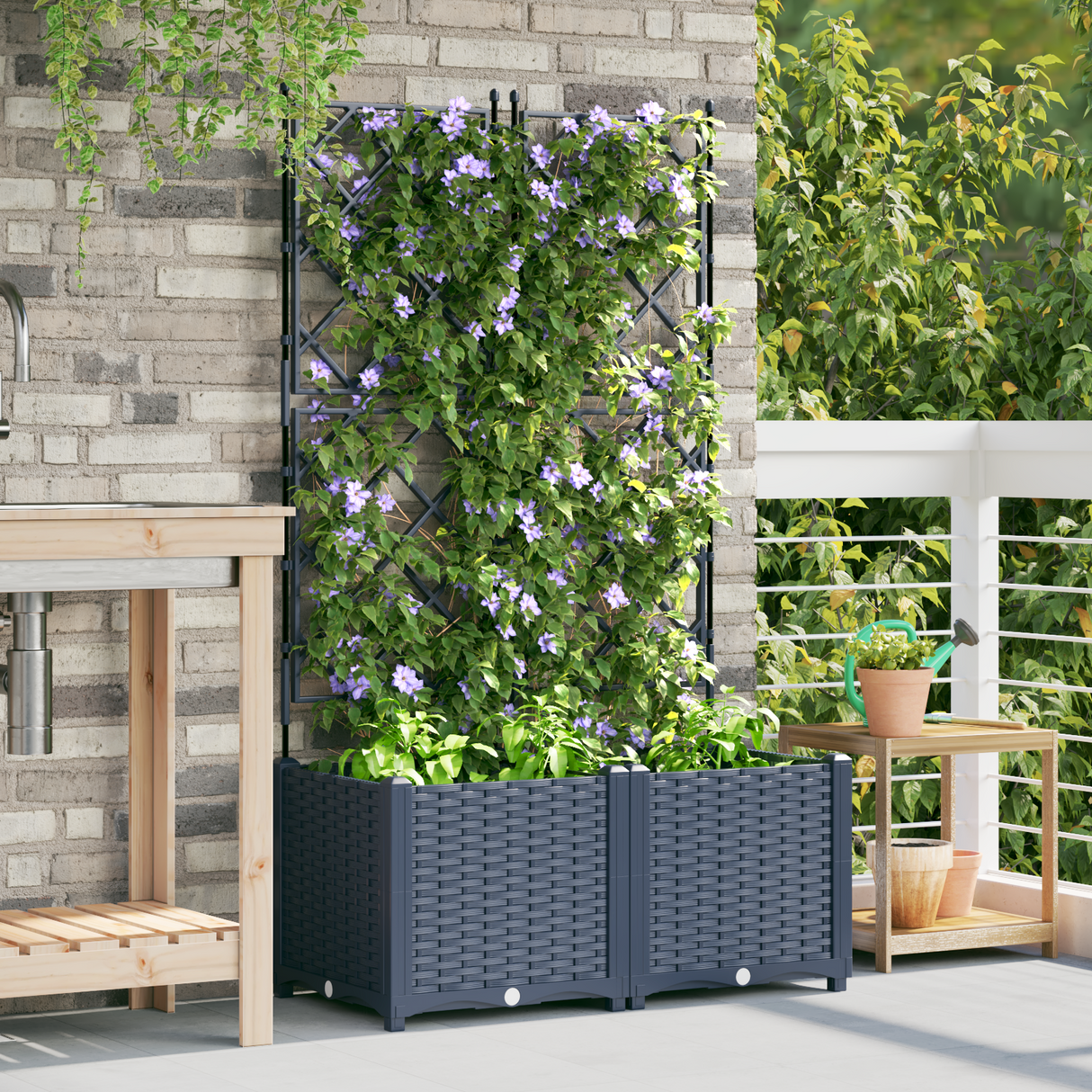 Garden Planter with Trellis 2 pcs Grey 80 x 40 x 143 cm PP