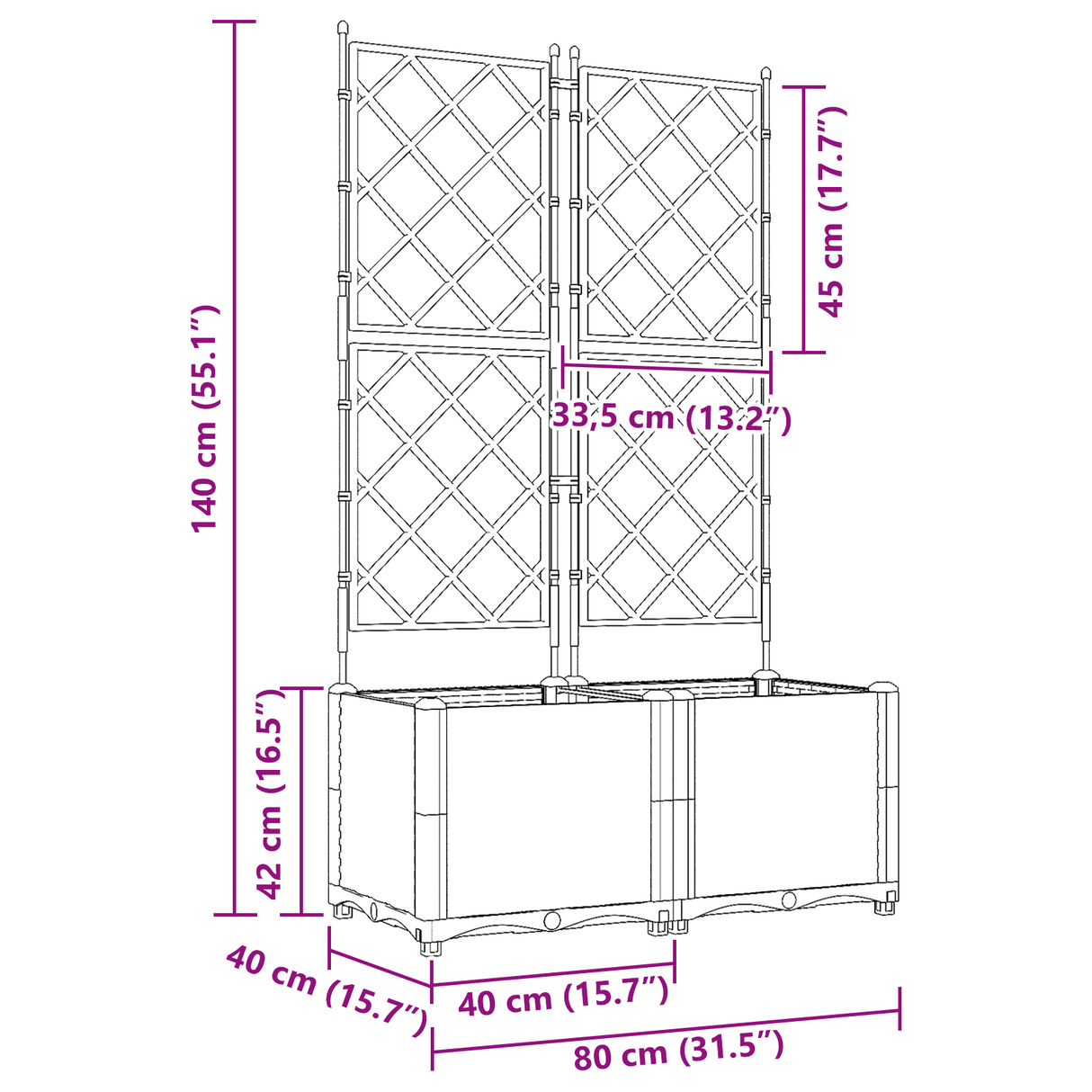 Garden Planter with Trellis 2 pcs Grey 80 x 40 x 143 cm PP