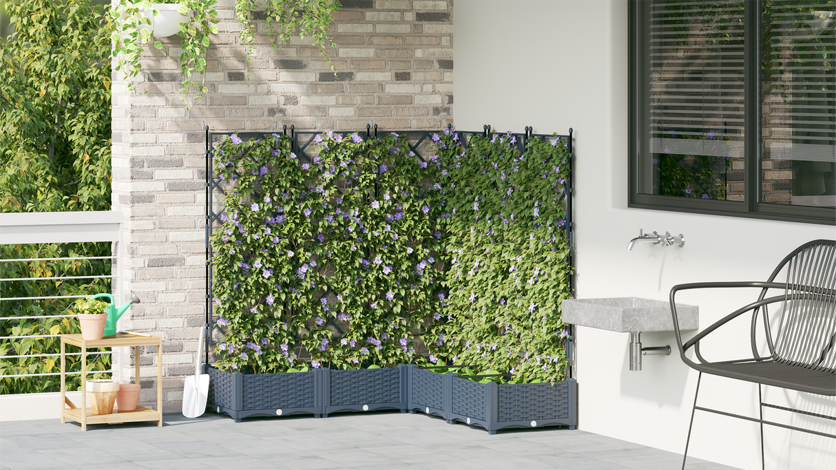 Garden Planter with Trellis 5 pcs Grey 120 x 120 x 125.5 cm PP
