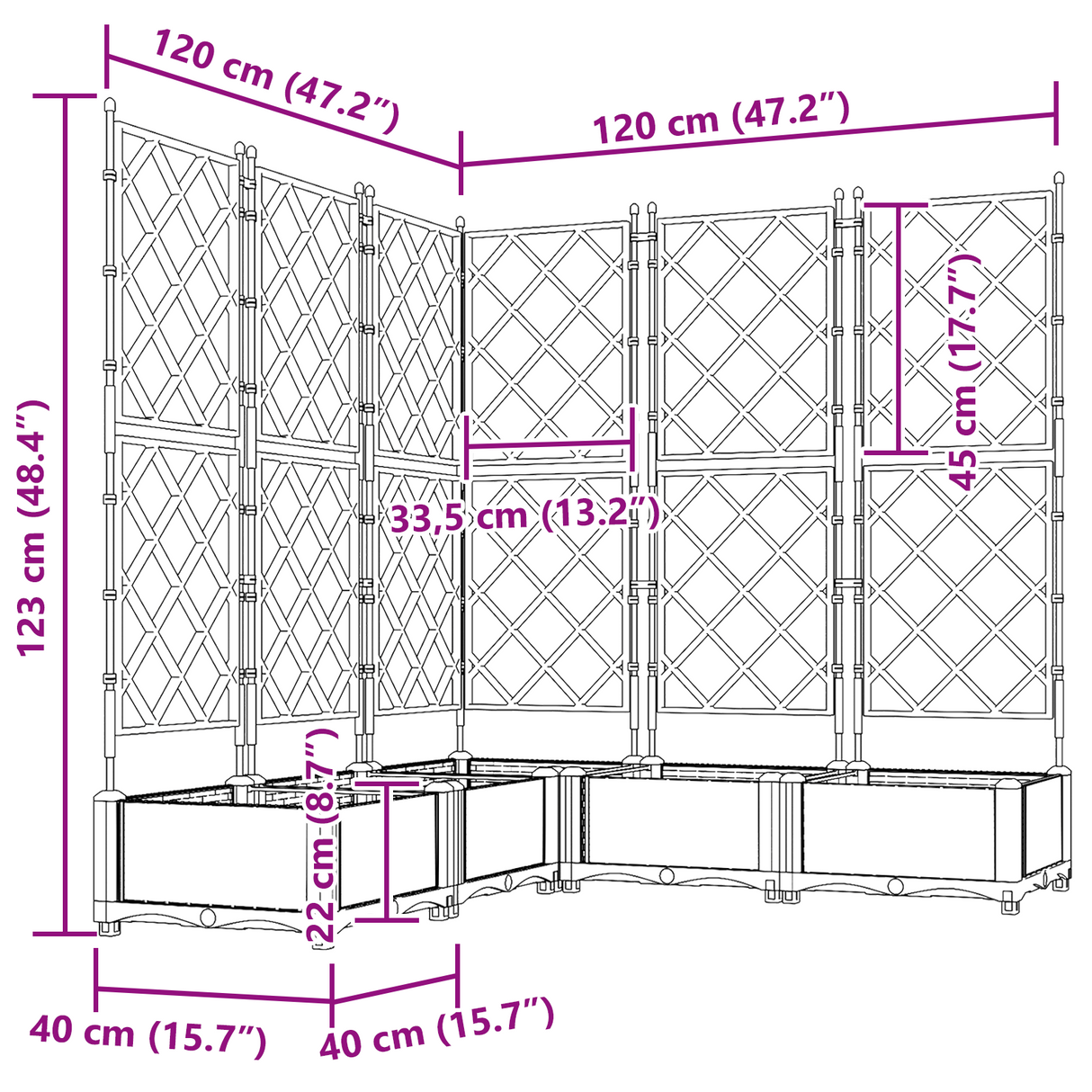Garden Planter with Trellis 5 pcs Grey 120 x 120 x 125.5 cm PP