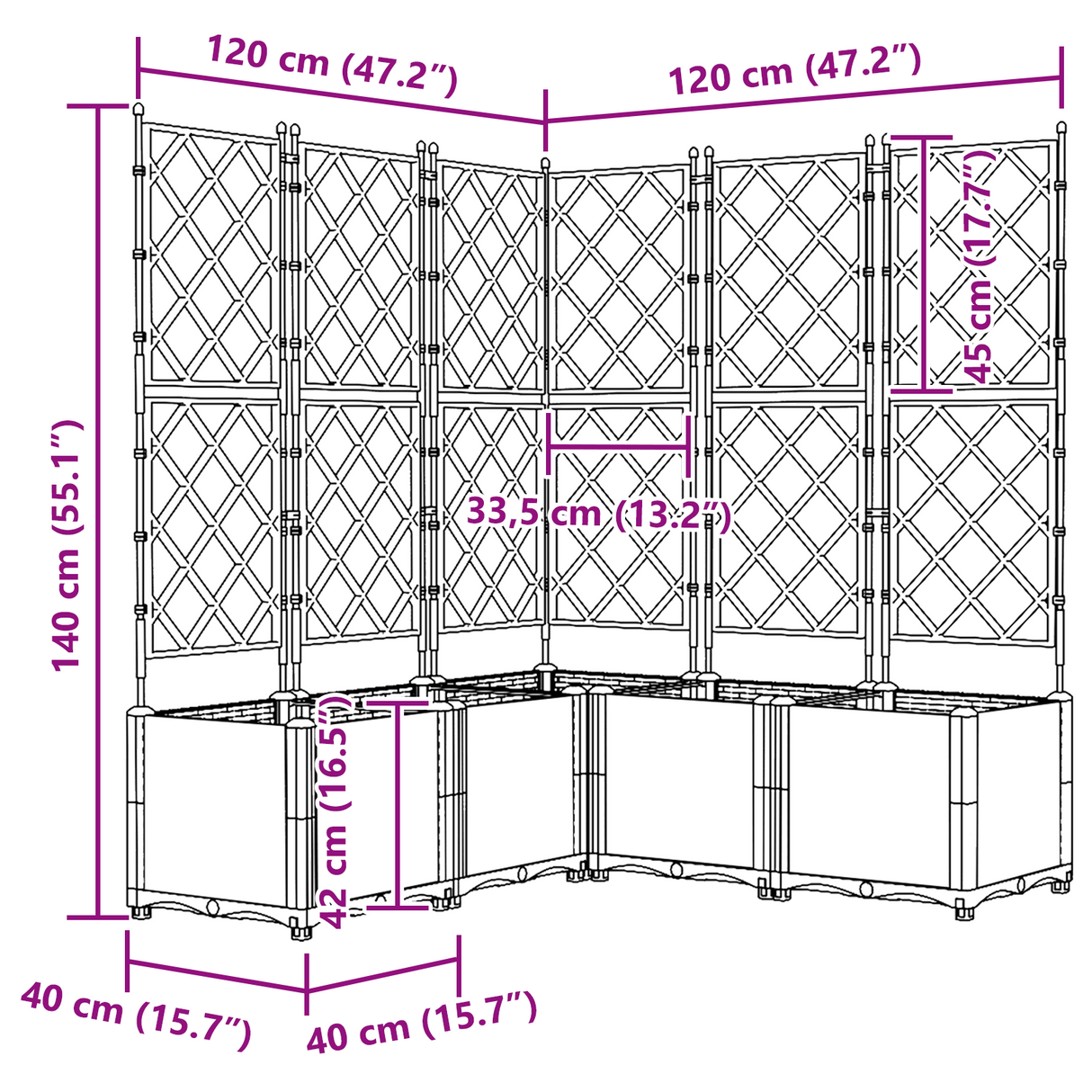 Garden Planter with Trellis 5 pcs Grey 120 x 120 x 143 cm PP