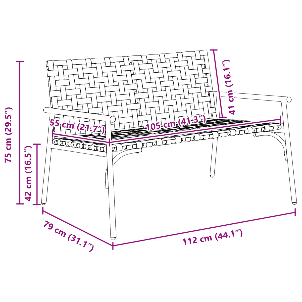 Garden Chair Black 113 x 79 x 75cm Poly Rattan