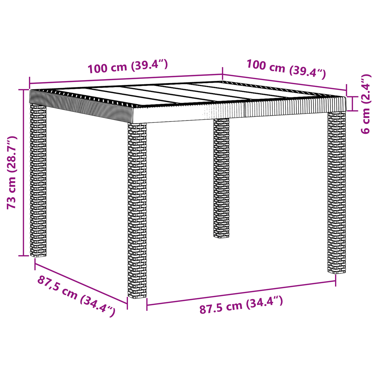 Garden Table Light Grey 100 x 100 x 73 cm Poly Rattan